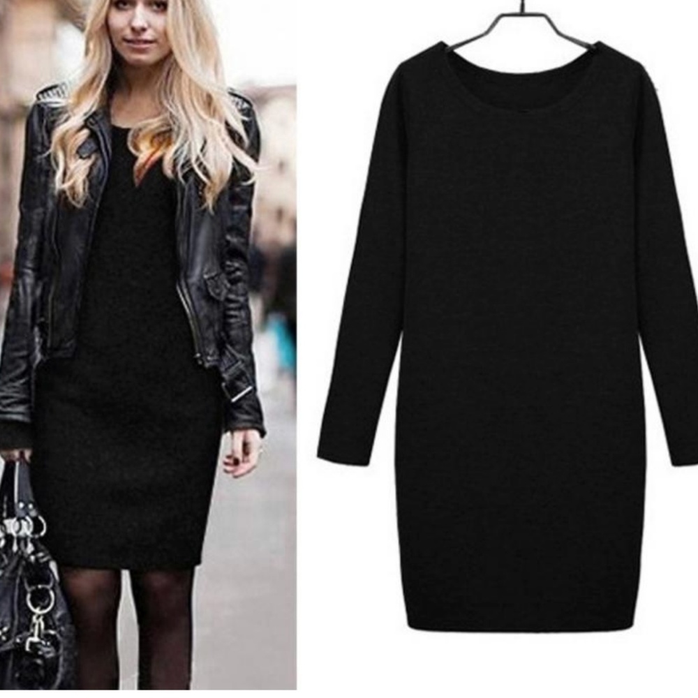 Plus Size Women Knitted Long Sleeve Mini Sweater Dress